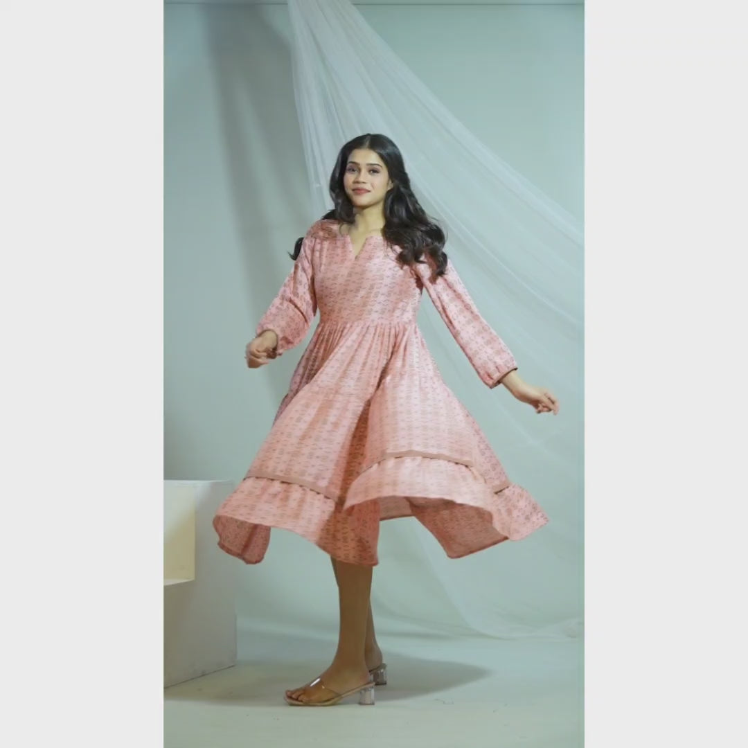 Pink Muslin Flared Midi Dress