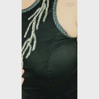 Black Satin Cotton Beaded Gown