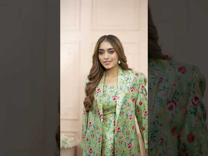 Green Floral Bodycon Dress with Tailored Blazer - Lataree
