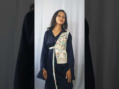 Multicolor Printed Cutaway Vest with Maharaja Elephant Design - Lataree
