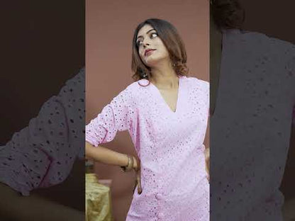 Pink A-line Dress with Button Detailing & Slit - Lataree