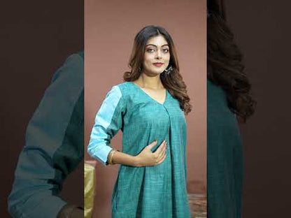 Sky Blue Linen Cotton Dual Drama midi Dress With Pockets - Lataree