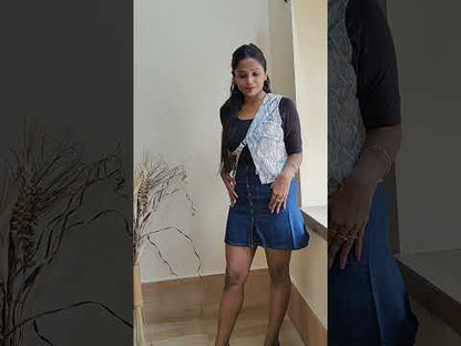 Blue-Gray Printed Cutaway Vest - Lataree