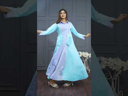 Ocean Mist Cargo Maxi Blue Linen Cotton Long Gown with Pockets - Lataree