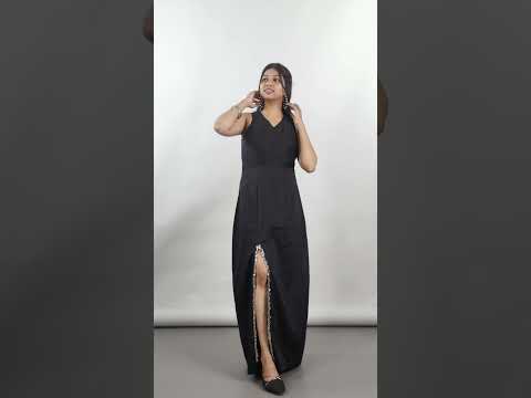 Black sleeveless gown with beaded slit