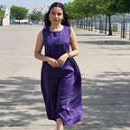 Purple Silk Midi Dress with Pockets for Women
