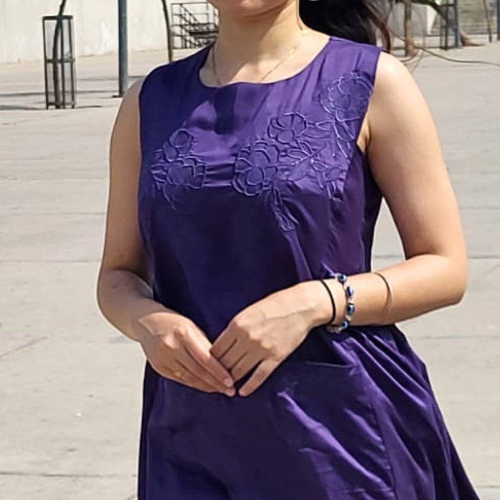 Purple Silk Midi Dress with Pockets for Women