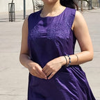 Purple Silk Midi Dress with Pockets for Women