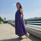 Purple Silk Midi Dress with Pockets for Women