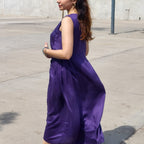 Purple Silk Midi Dress with Pockets for Women