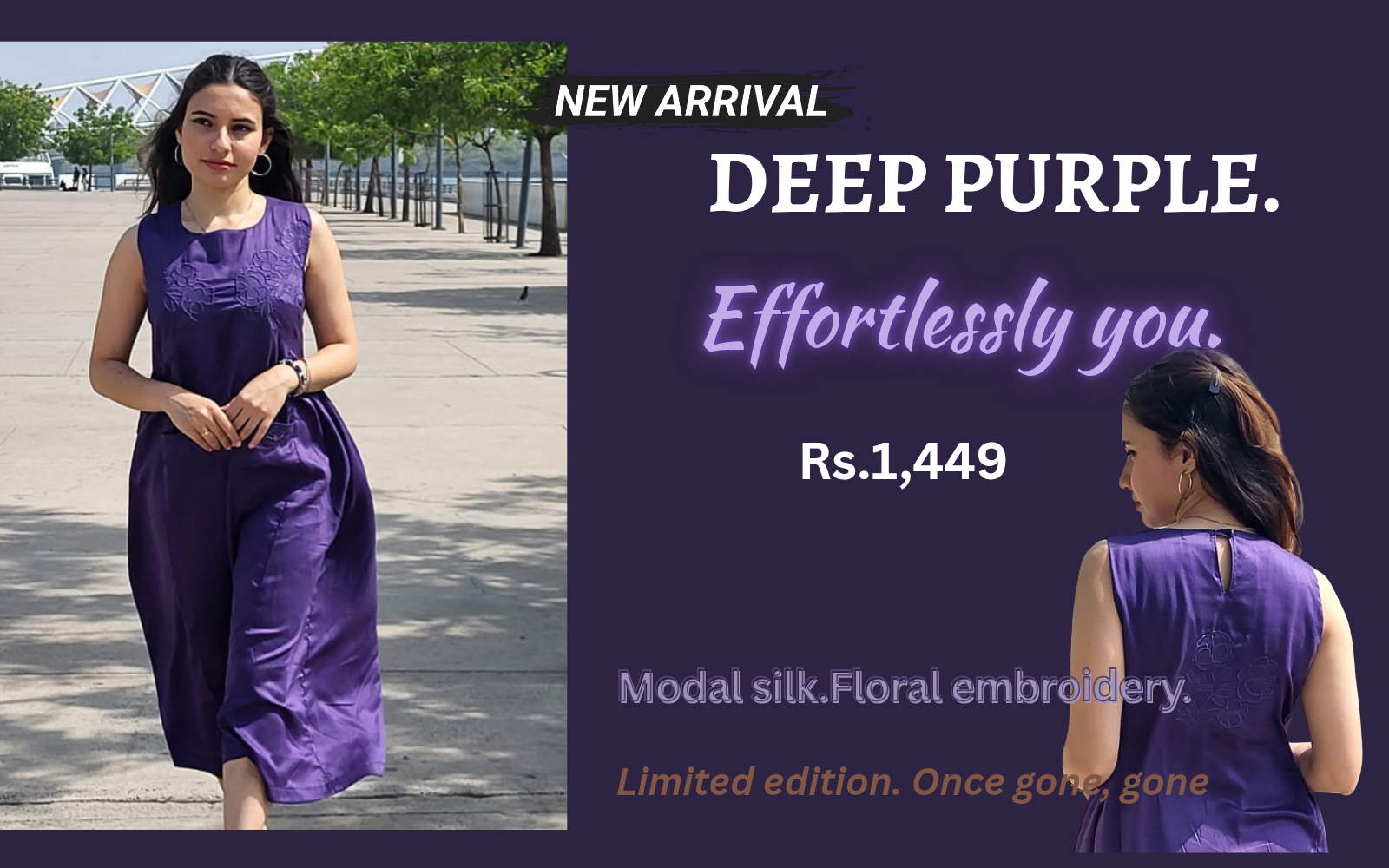 Purple Silk Midi Dress with Pockets for Women