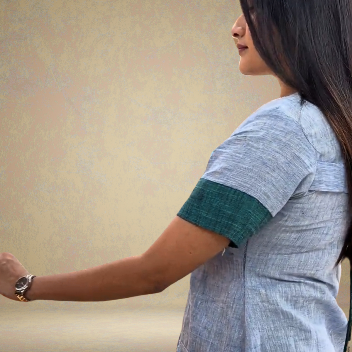 Blue Linen A-Line Dress with cargo pocket