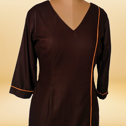 Chocolate Brown Bodycon Dress with Gathered Hem - Lataree