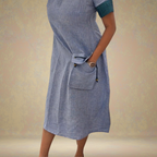 Blue Linen A-Line Dress with cargo pocket
