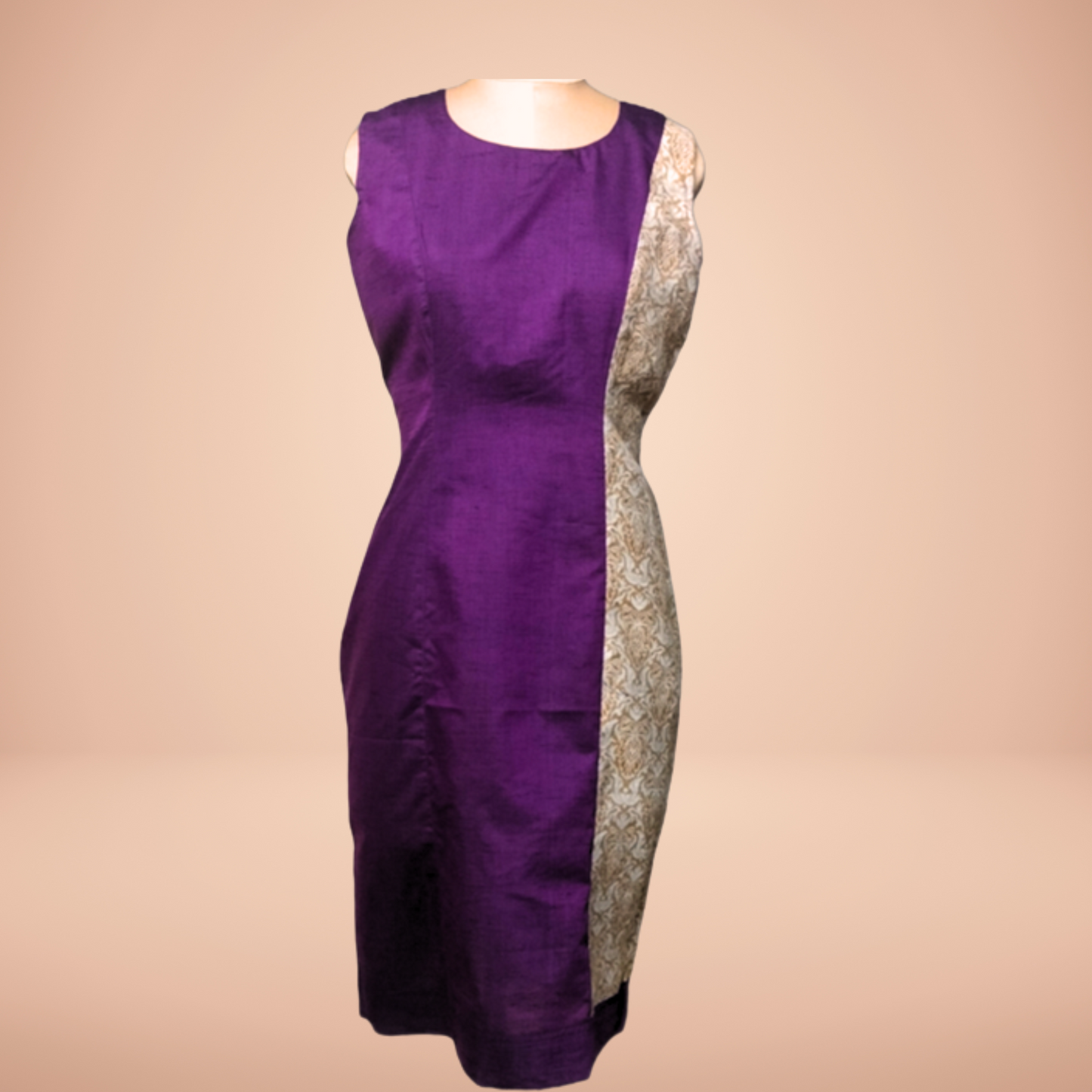 Purple Bodycon Dress with Printed Panel & Pockets - Lataree