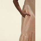 Peach Linen Midi Dress with Pockets for Women