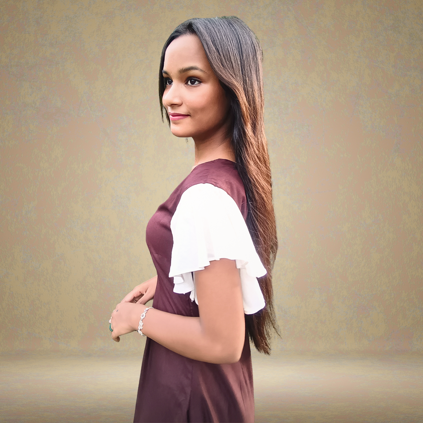 Coffee Brown & White Panel  Midi Dress - Lataree