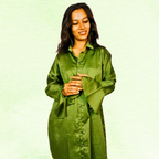 Green Shirt Dress with Flared Sleeves & Comfortable Fit