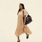 Peach Linen Midi Dress with Pockets for Women