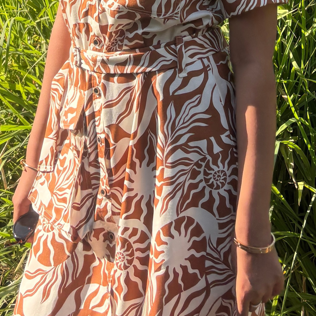 Rust Utility Shirt Dress with Smart Cargo Pockets