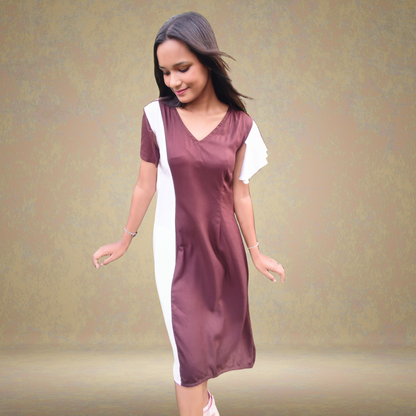 Coffee Brown & White Panel  Midi Dress - Lataree