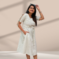 Green Check Cotton A line Dress with Pockets for Women
