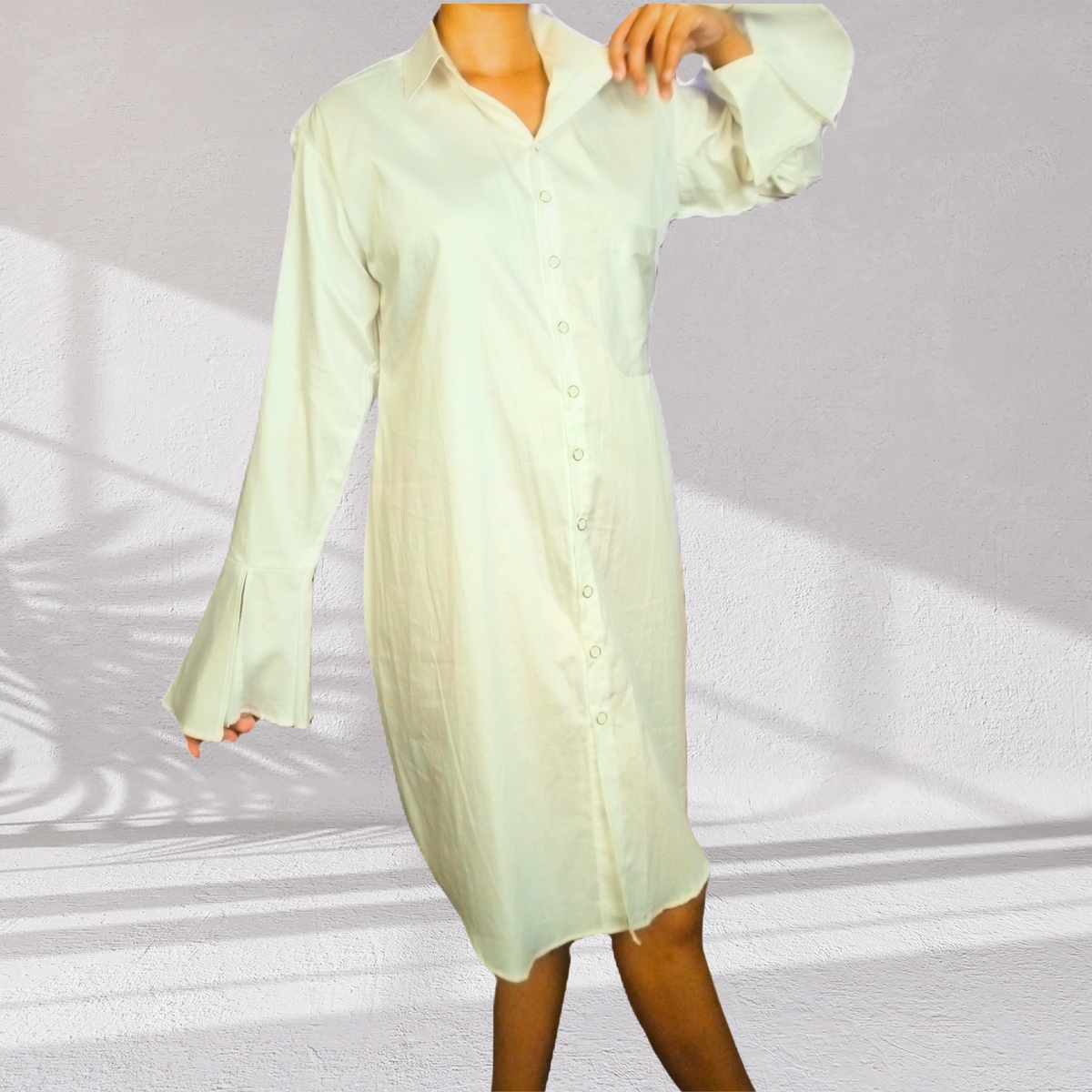 White Jama Cotton Shirt Dress with Flared Sleeves