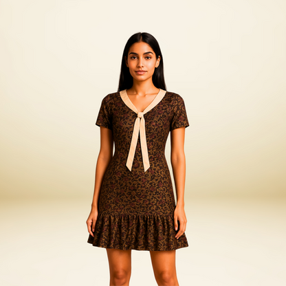 Floral Ruffled Mini Dress with Lace Tie - Lataree
