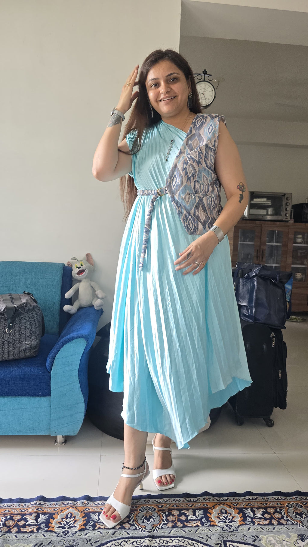 Blue-Gray Printed Cutaway Vest