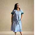 Blue Linen A-Line Dress with cargo pocket