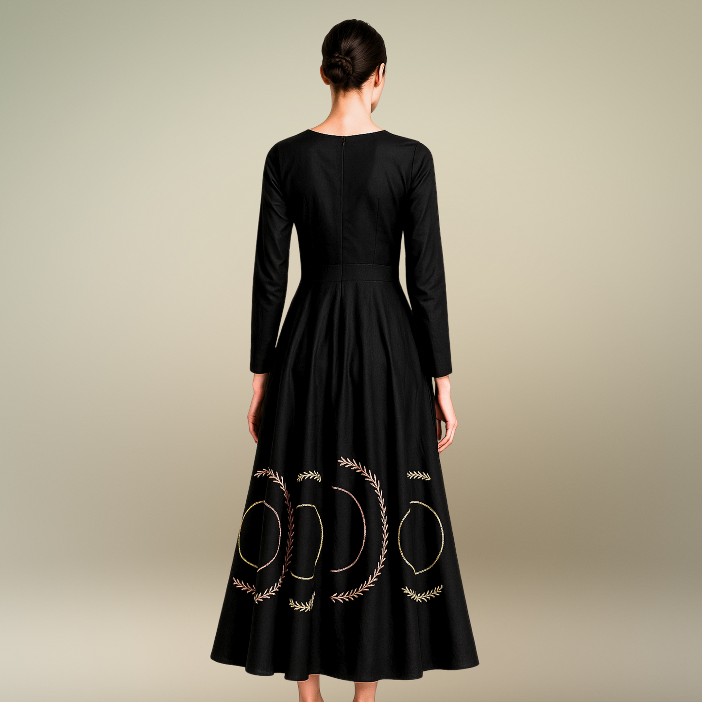 Black Embroidered Flared Gown with Sweetheart Neckline - Lataree