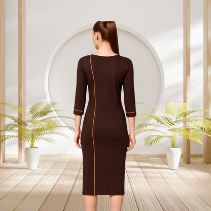 Chocolate Brown Bodycon Dress with Gathered Hem - Lataree