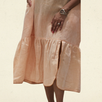 Peach Linen Midi Dress with Pockets for Women