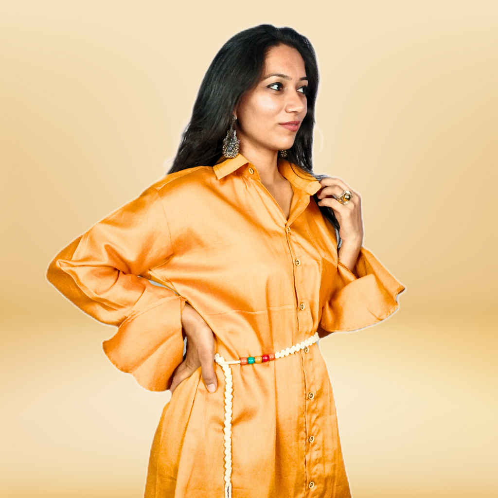 Mustard Shirt Dress in Jama Cotton