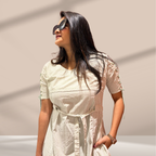 Green Check Cotton A line Dress with Pockets for Women