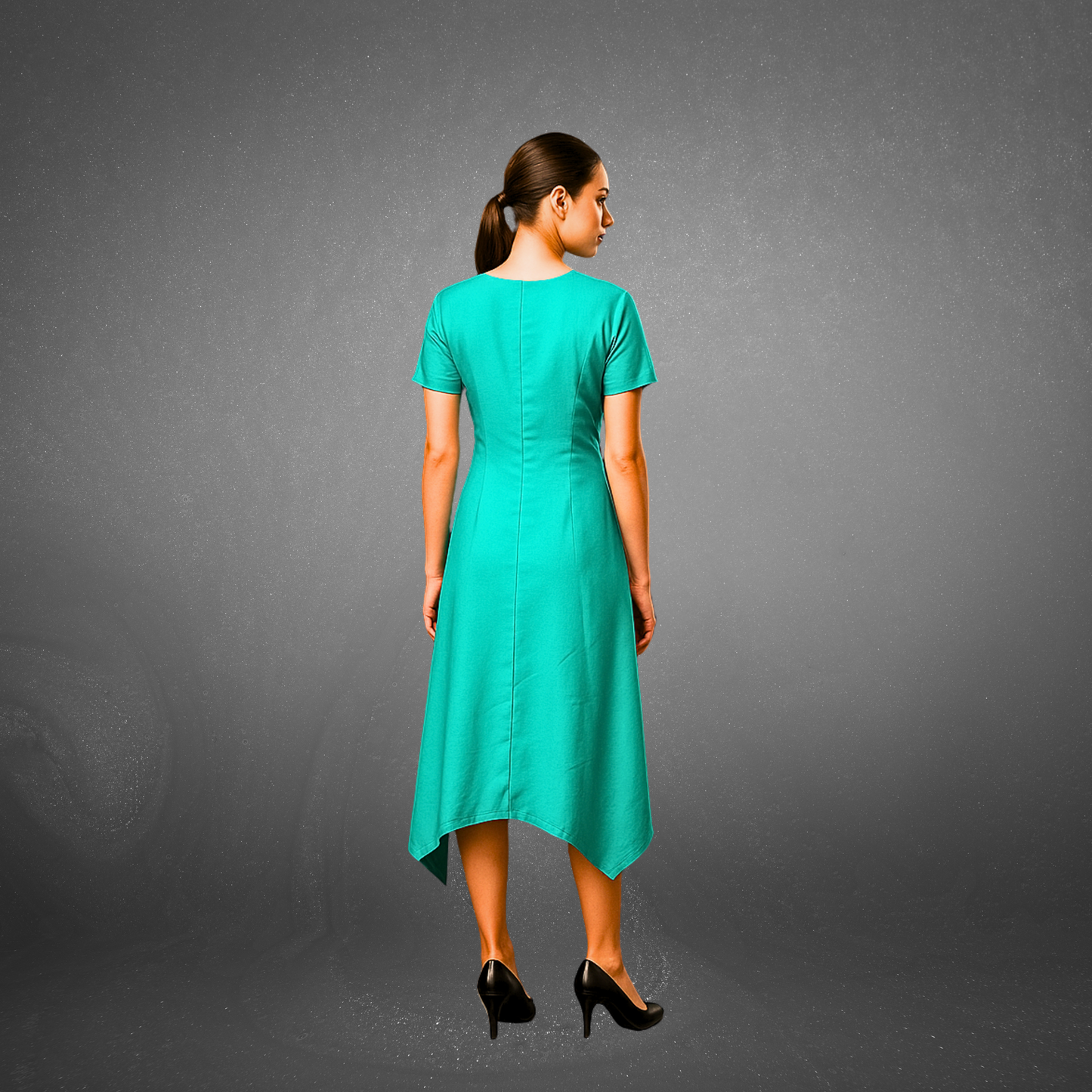 Teal A-Line Dress with Contrast Front Strip - Lataree