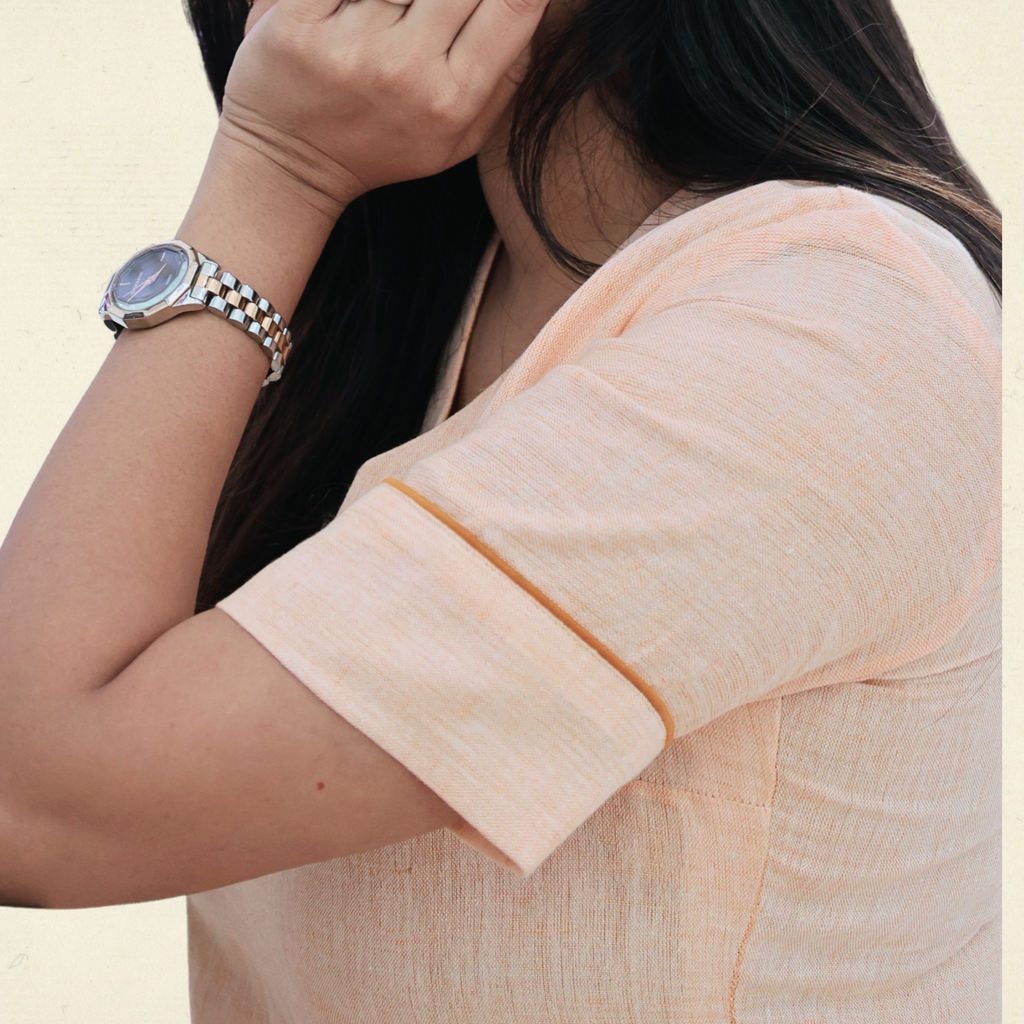 Peach Linen Midi Dress with Pockets for Women