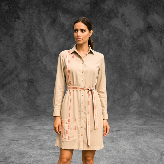 Blush Pink Shirt Dress with Patch Pocket - Lataree