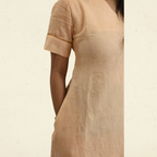 Peach Linen Midi Dress with Pockets for Women