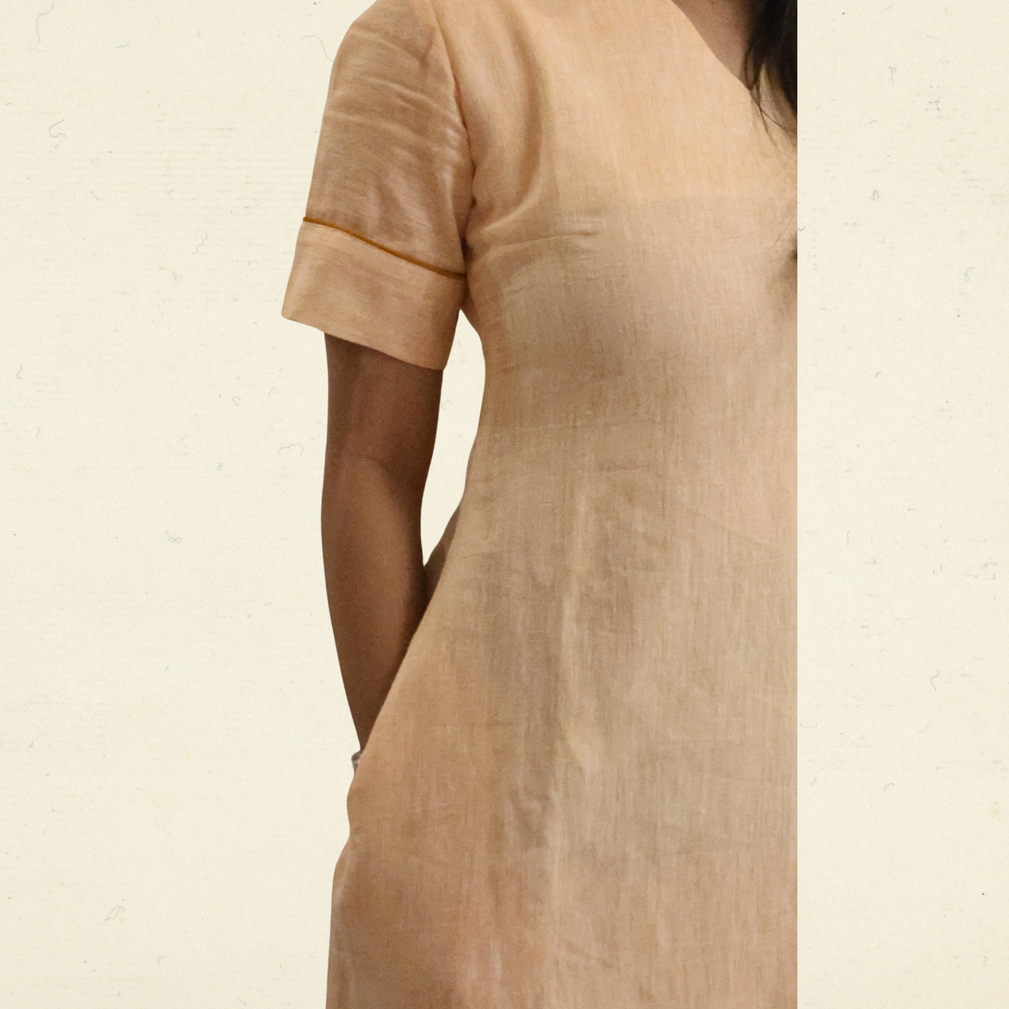 Peach Linen Midi Dress with Pockets for Women