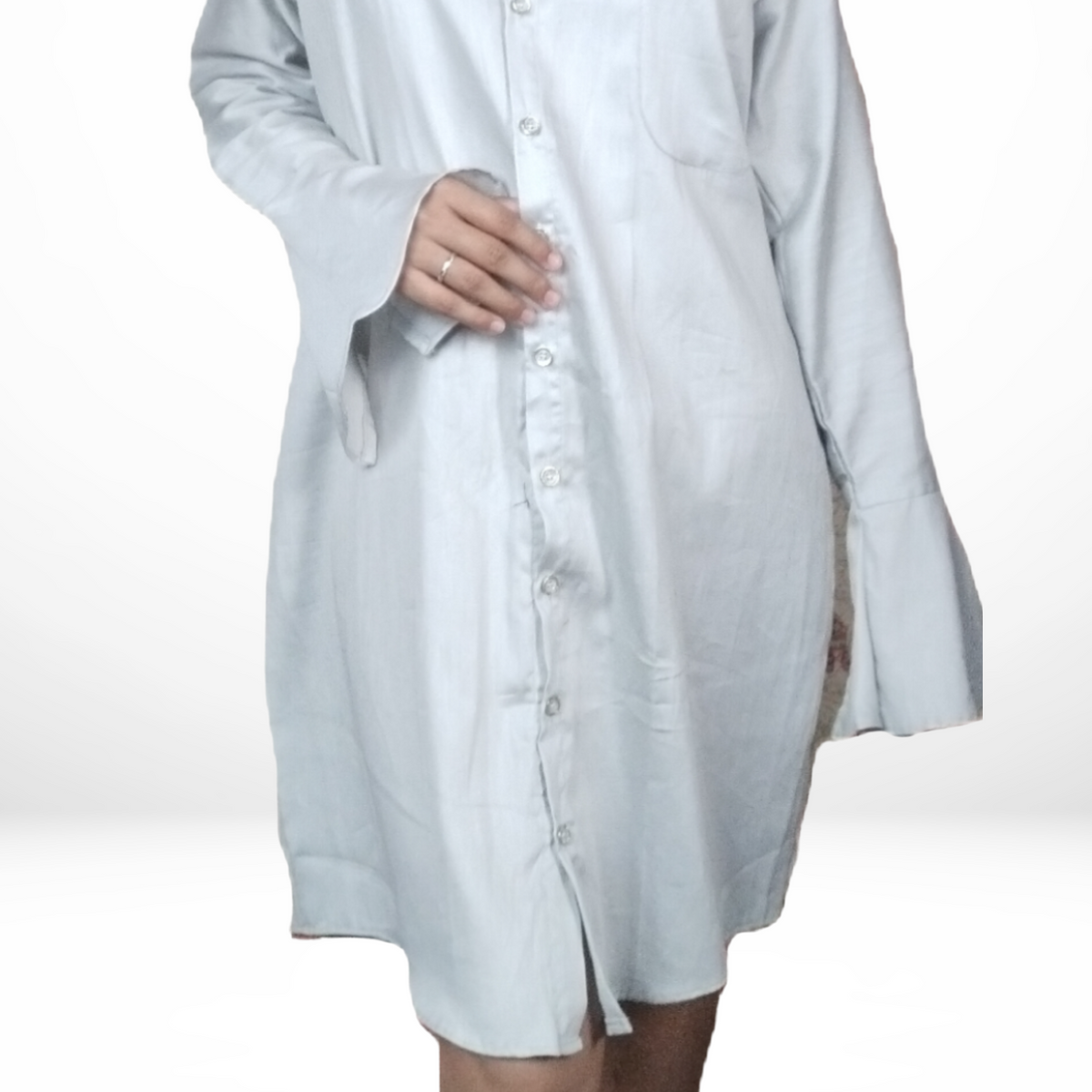 Silver White Jama Cotton Shirt Dress
