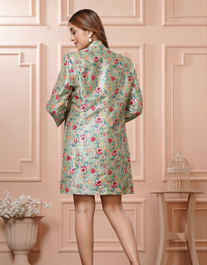Green Floral Bodycon Dress with Tailored Blazer - Lataree