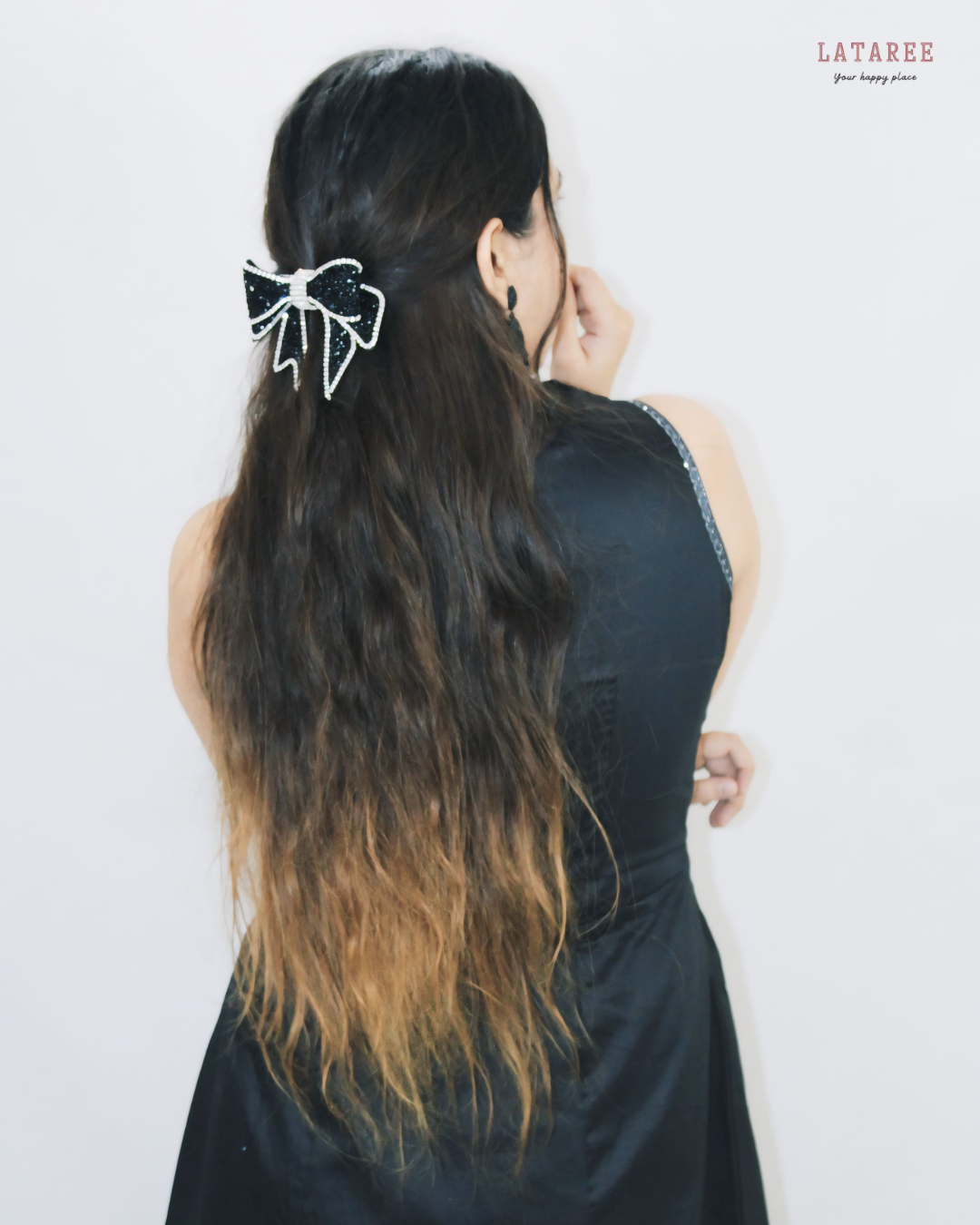 Black Satin Cotton Beaded Gown - Lataree
