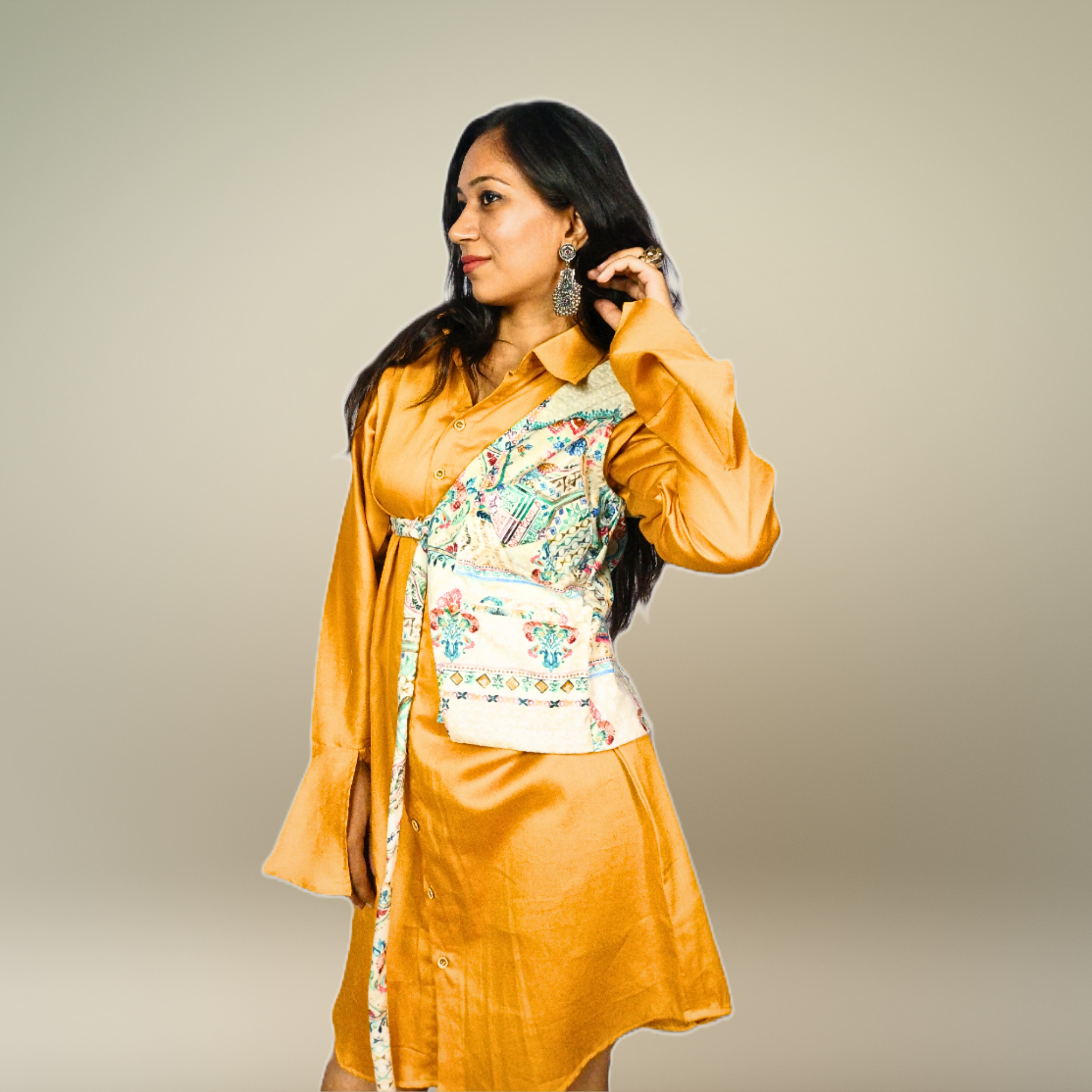 Multicolor Printed Cutaway Vest with Maharaja Elephant Design