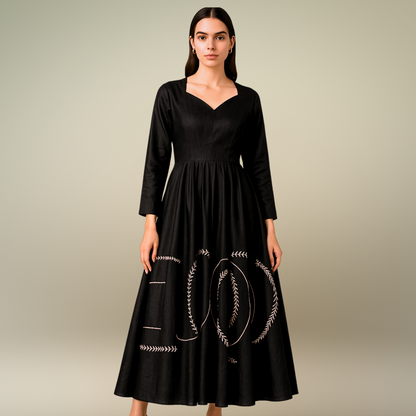 Black Embroidered Flared Gown with Sweetheart Neckline - Lataree