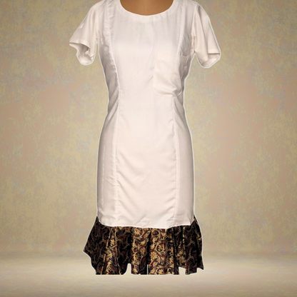 White Bodycon Dress with Printed Hemline - Lataree