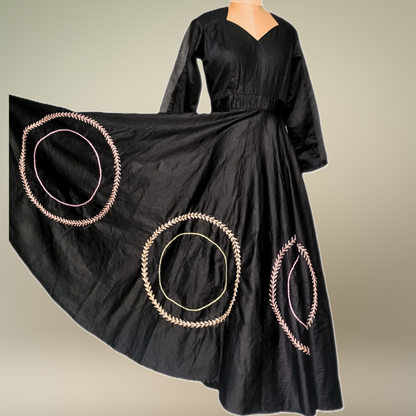 Black Embroidered Flared Gown with Sweetheart Neckline - Lataree