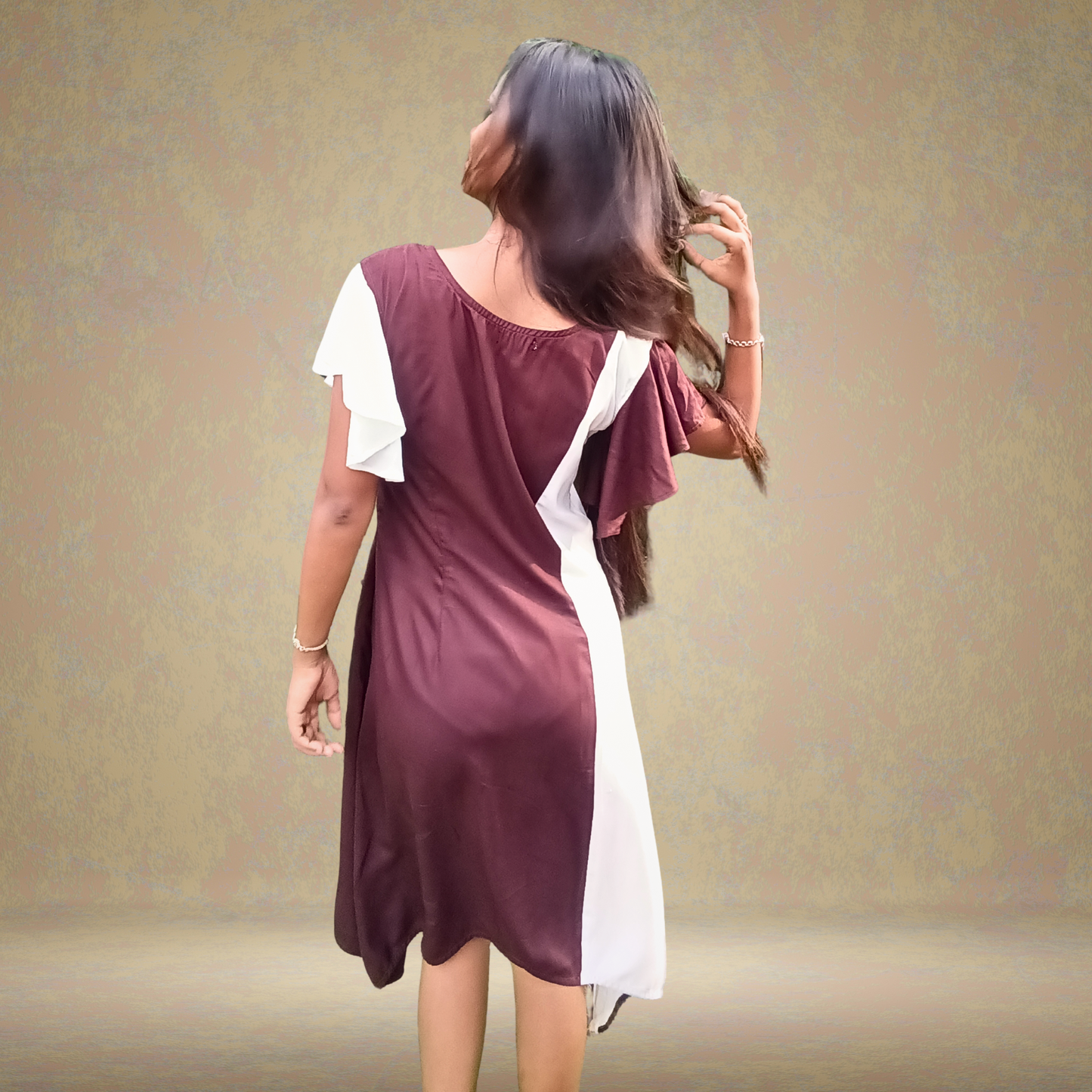 Coffee Brown & White Panel  Midi Dress - Lataree
